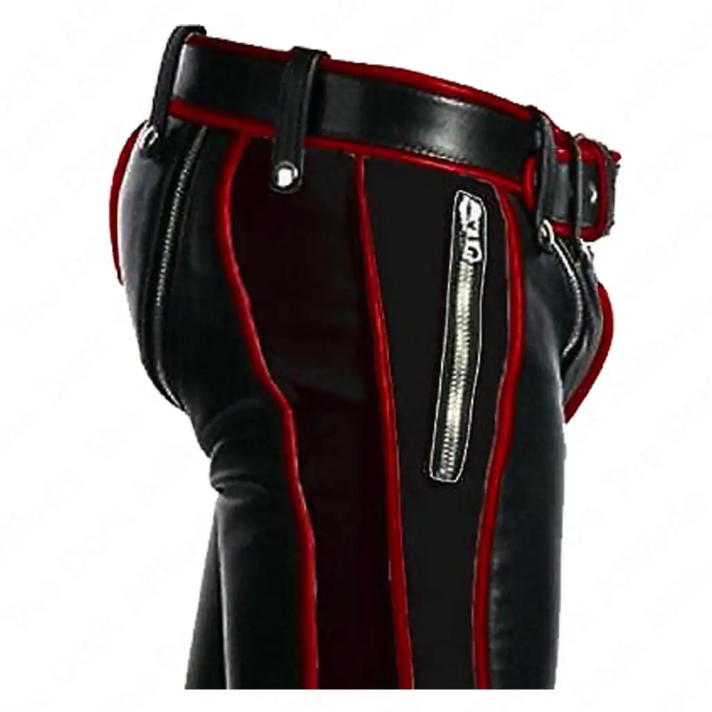 Men's Real Black Cow Leather Bondage Pants - Heavy Duty With Zippers, Studs, And Side Lacing - View #5